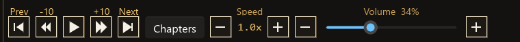 Player controls from Prev through the volume slider.